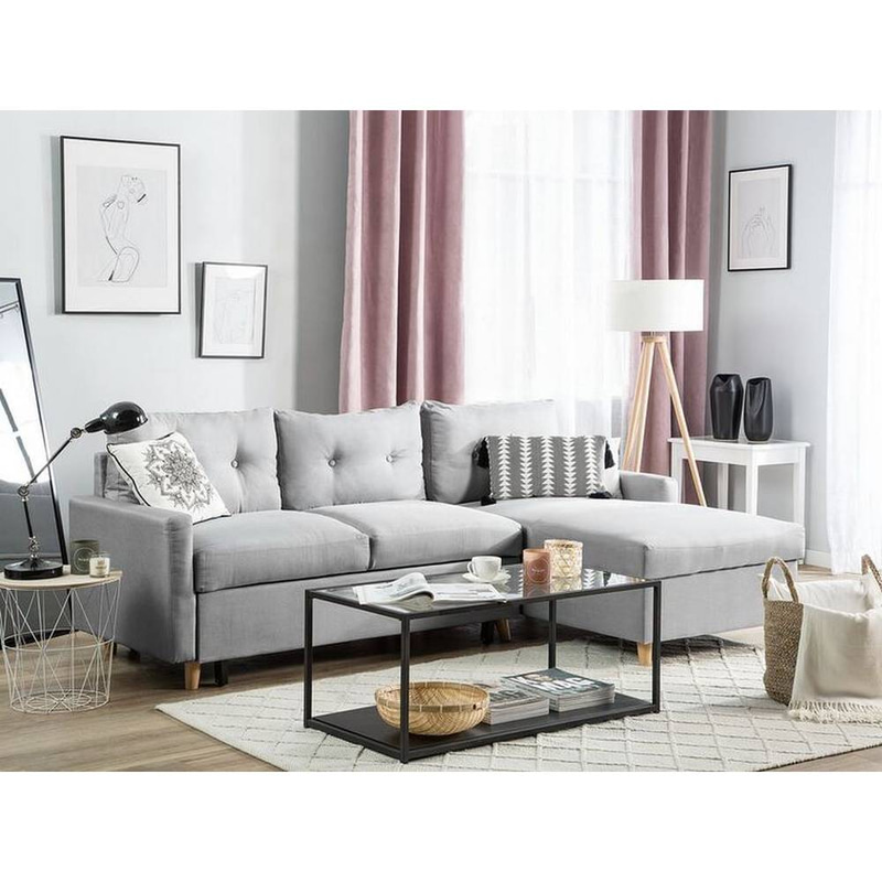 كنبة زاوية - كتان - رمادي - Corner Sofa - Linen - Grey
