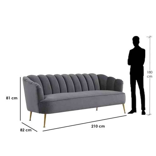 كنبة ثلاث مقاعد مخمل - رمادي Velvet Three Seater Sofa - Grey
