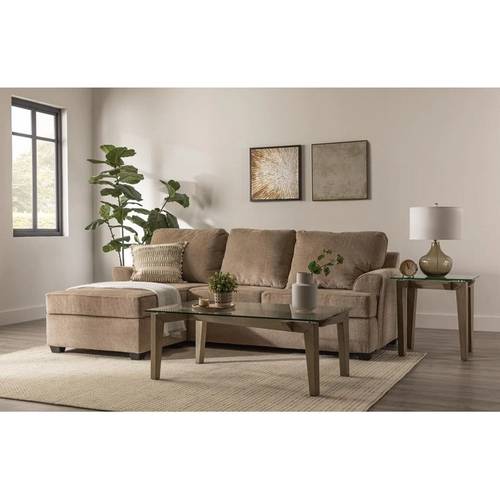 كنبة زاوية خشب سويدي وكتان - بني - Brown Linen Swedish Wood Sectional Sofa