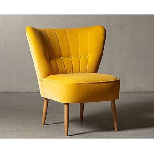 Swedish wood and velvet side chair - yellow