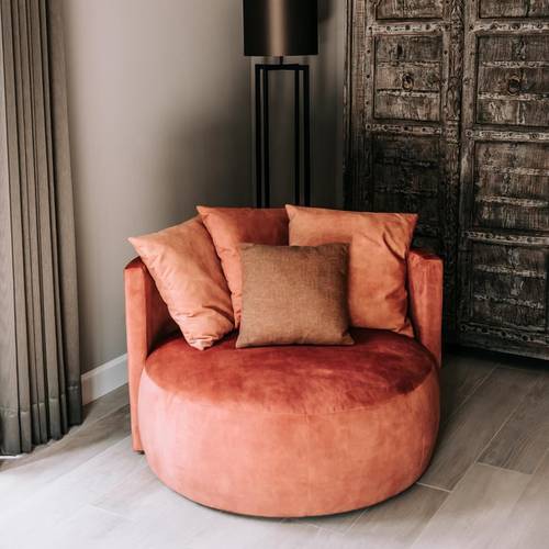 Swedish wood and velvet side chair - orange