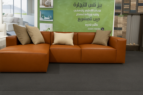 كنبة زاوية خشب سويدي و جلد - بني - Swedish wood and leather corner sofa - brown