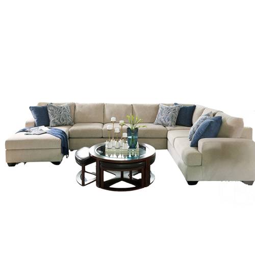 Modern U-shaped Sectional Sofa Set, Off-White Linen - طقم كنب ركني عصري على شكل U كتان اوف وايت
