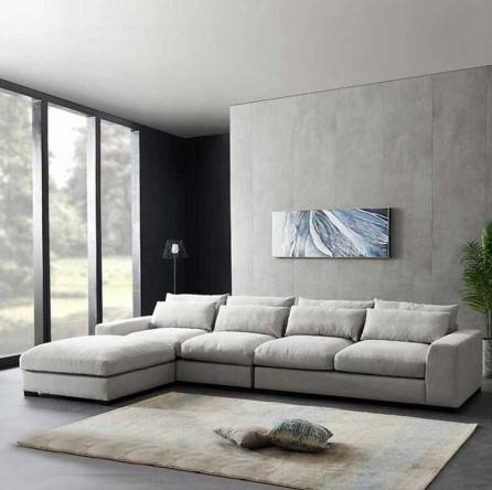 كنبة كتان رمادي بخشب سويدي - Gray Linen Sofa with Swedish Wood