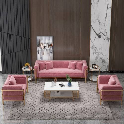Luxury Pink 3-Piece Sofa Set طقم كنب 3 قطع وردي فاخر
