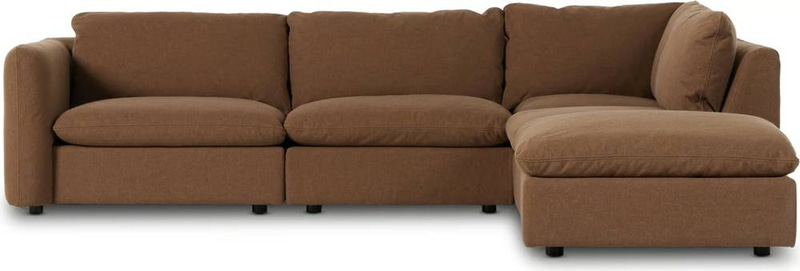 كنب ركني زاوية على شكل L كتان بني - Brown Linen L-Shaped Sectional Corner Sofa
