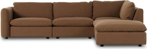 كنب ركني زاوية على شكل L كتان بني - Brown Linen L-Shaped Sectional Corner Sofa
