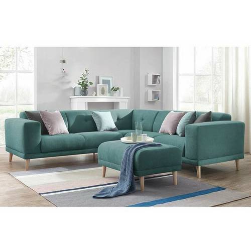 Two-Piece Corner Sofa and Pouf Set - Green, طقم كنبة زاوية وبوف قطعتين - أخضر
