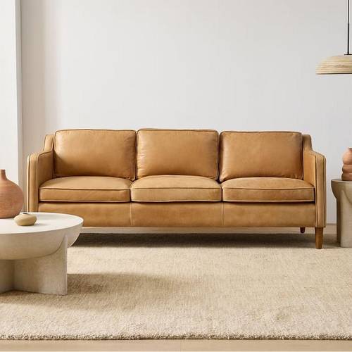 Three-Seat Sofa Brown Swedish Wood Leather - كنبة ثلاث مقاعد جلد خشب سويدي بني
