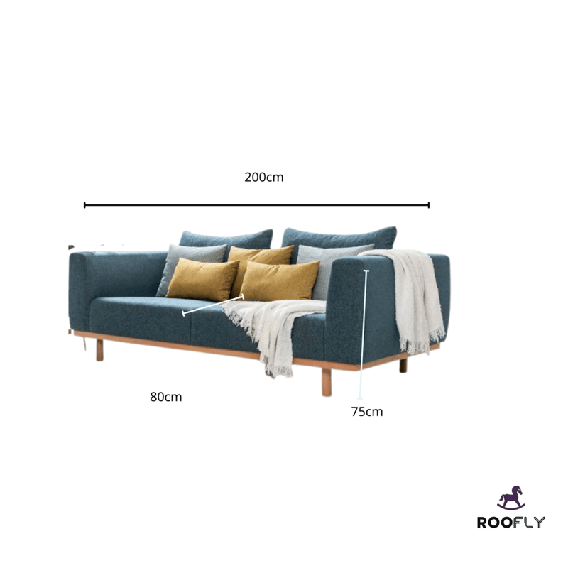 Elegant Blue Linen Sofa - صوفا أنيقة باللون الأزرق من الكتان
