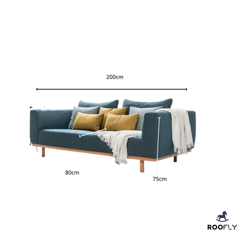 Elegant Blue Linen Sofa - صوفا أنيقة باللون الأزرق من الكتان
