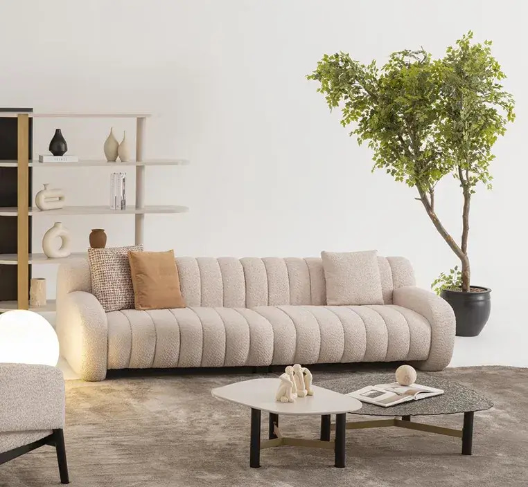 كنبة مودرن بوكلية بخطوط طولية – Modern Velvet Linear Sofa
