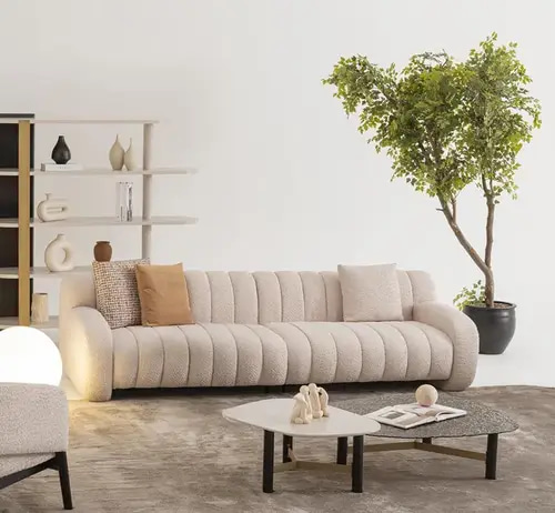 كنبة مودرن بوكلية بخطوط طولية – Modern Velvet Linear Sofa