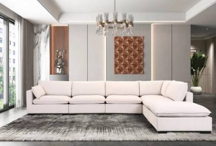 كنبة كتان بيضاء بخشب سويدي - White Linen Sofa with Swedish Wood