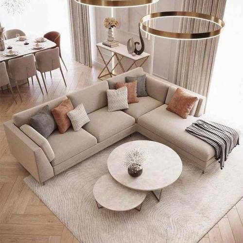 Upholstered Velvet and Swedish Wood Corner Niche - Beige - كنبة زاوية مخمل مبطن وخشب سويدي - بيج