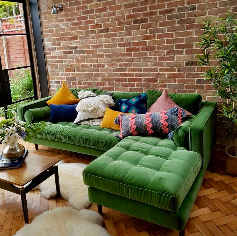 كنب زاوية أخضر فاخر للمعيشة - Luxury Green Corner Sofa for Living Room
