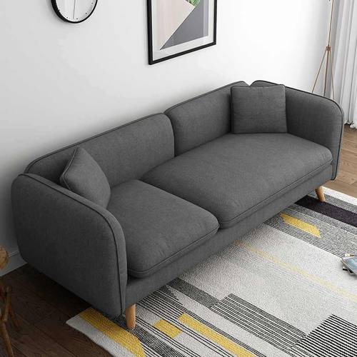 كنبة ثلاث مقاعد بوليستر وخشب سويدي - رمادي - Polyester and Swedish Wood Three-Seat Sofa - Grey

