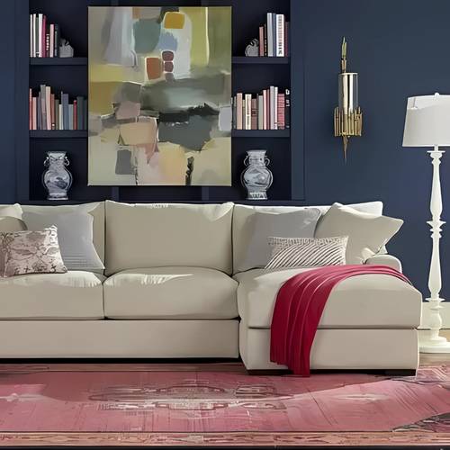 كنب ركني بيج و رمادي داكن - Beige and Dark Grey  Sectional Sofa