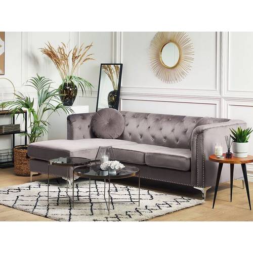 كنبة زاوية - مخمل - رمادي - Corner Sofa - Velvet - Grey
