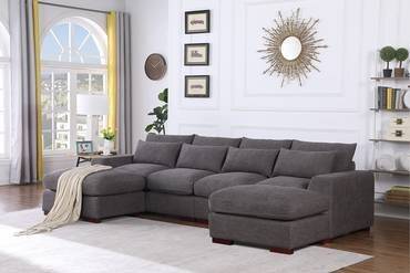 كنبة دائرية خشب سويدي و كتان - رمادي من متجر بزناس - بزناس Round Sofa, Swedish Wood and Linen - Gray
