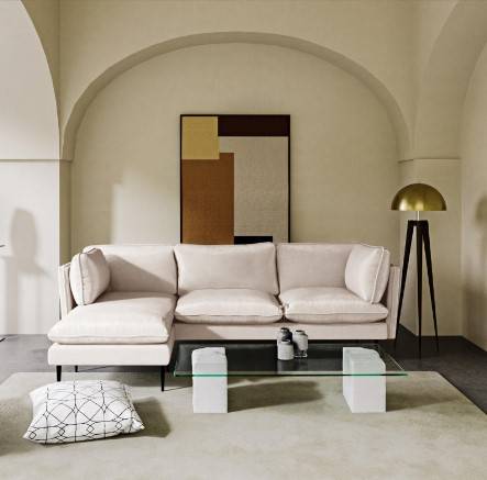 كنبة زاوية مخمل سويدي - اوف وايت, Swedish Velvet Corner Sofa - Off White
