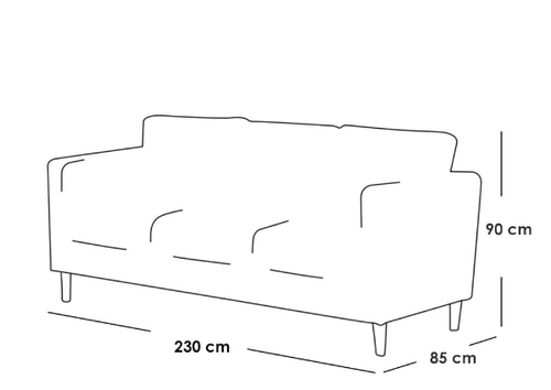 كنبة ثلاث مقاعد خشب سويدي وكتان - رمادي - Three-Seat Sofa, Swedish Wood and Linen - Gray
