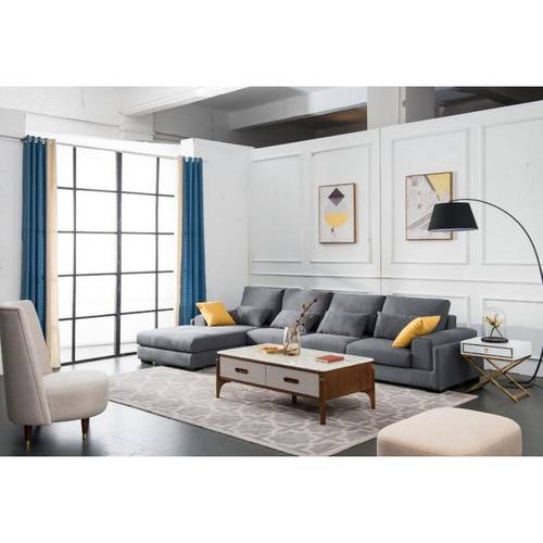 كنبة زاوية خشب سويدي وكتان - رمادي, Swedish Wood and Linen Corner Sofa - Grey