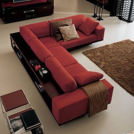 كنبة حرف L تحتوي وحدة أرفف خلفية - L-shaped Sofa with Back Shelf Unit