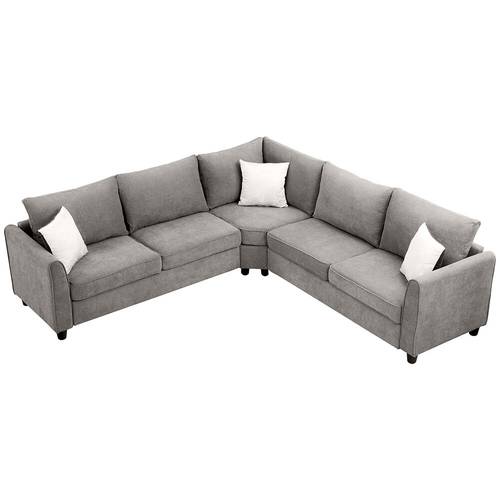 طقم كنب ركني زاوية على شكل L رمادي - L-Shaped Sectional Sofa Set, Gray
