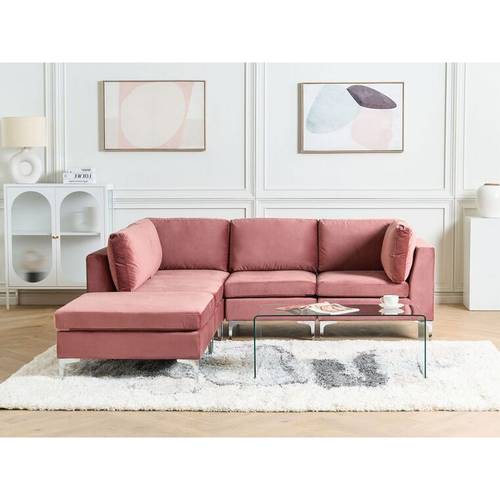 كنبة زاوية - مخمل - زهري - Pink Velvet Corner Sofa - Pink Velvet Corner Sofa - كنبة زاوية - مخمل - زهري
