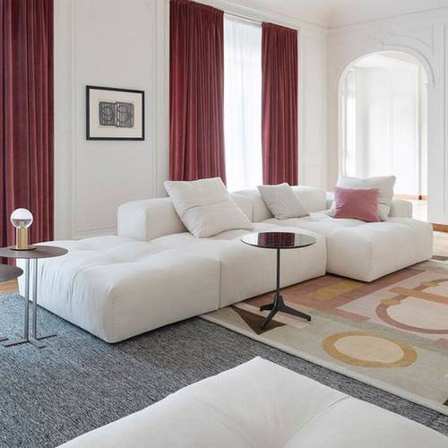 كنبة زاوية خشب سويدي و كتان - أبيض, Swedish Wood and Linen Corner Sofa - White