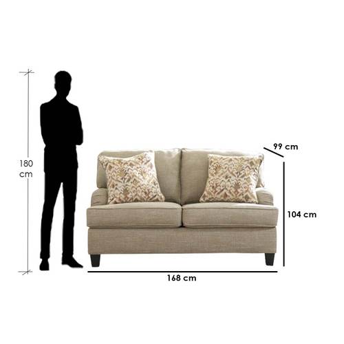 كنبة مقعدين خشب سويدي- بيج - Swedish Wood Two-Seater Sofa- Beige
