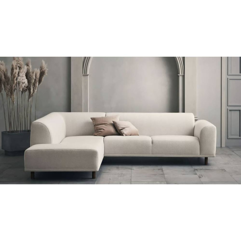 كنبة زاوية خشب سويدي و كتان - بيج - Swedish Wood and Linen Corner Sofa - Beige
