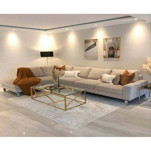 Linen, Metal and Swedish Wood Corner Sofa - Beige - كنبة زاوية كتان ومعدن وخشب سويدي - بيج
