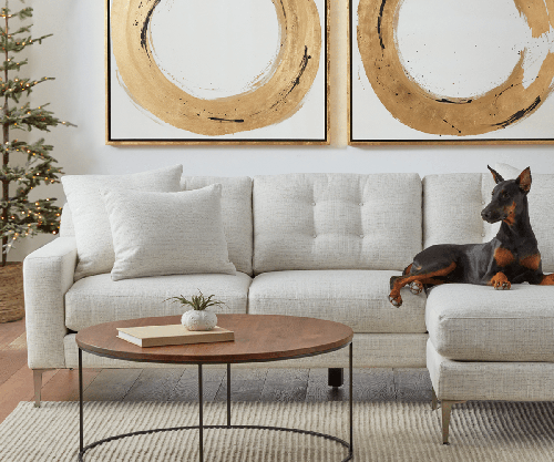 كنب ركني بأرجل معدنية ابيض على شكل L - L-Shaped White Corner Sofa with Metal Legs
