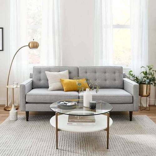 كنبة مقعدين كتان وخشب سويدي - رمادي - Linen and Swedish wood two-seater sofa - gray
