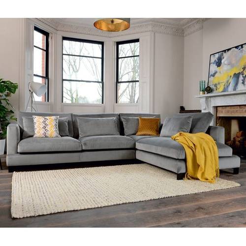 كنبة زاوية مخمل و سويدي - رمادي, Velvet and Suede Corner Sofa - Grey
