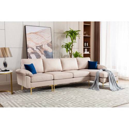 كنبة زاوية - خشب سويدي - بيج - Corner Sofa - Swedish Wood - Beige
