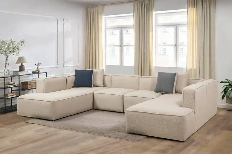 كنبة زاوية شكل حرف U - بيج - U-shaped Sectional Sofa - Beige
