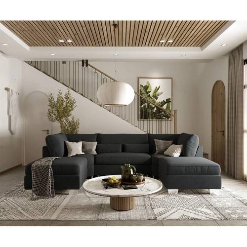 كنبة دائرية خشب سويدي ومخمل - اسود - Swedish Wood and Velvet Round Sofa - Black