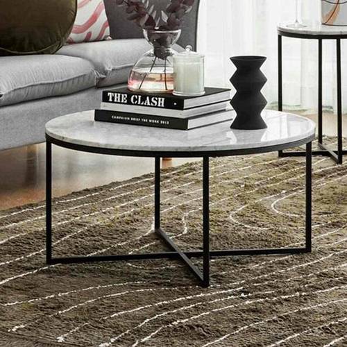 Round Marble Top Coffee Table - طاولة قهوة بسطح رخامي دائري
