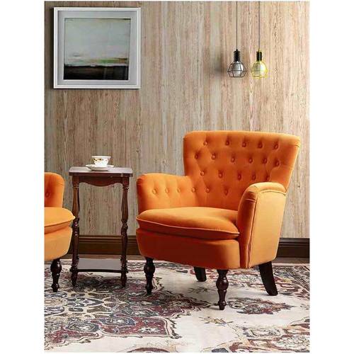 Swedish wood and velvet side chair - orange