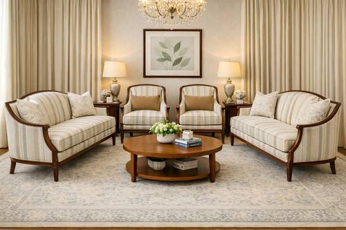 Luxury classic cream sofa set with elegant lines - 4 pieces