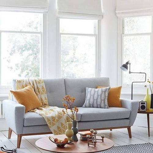 كنبة مقعدين خشب سويدي وكتان - رمادي - Two-Seater Sofa Swedish Wood and Linen - Grey
