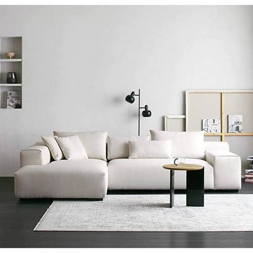 كنبة زاوية كتان وام دي اف - اوف وايت - Linen and MDF Corner Sofa - Off White
