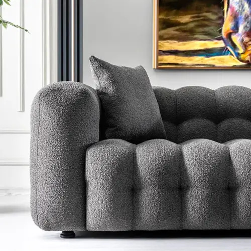 Luxurious Boucle Grey Sofa - صوفا رمادية فاخرة من بوكليه 🛋️
