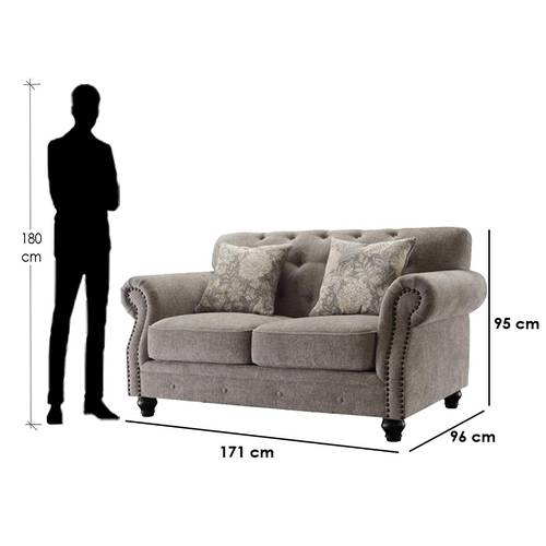 كنبة مقعدين خشب سويدي- رمادي - Swedish Wood Two-Seater Sofa - Grey