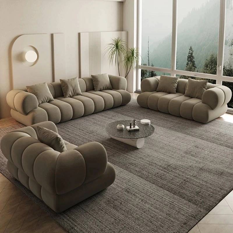 طقم كنب بثلاث قطع تصميم كيرفي - Curved Design 3-Piece Sofa Set
