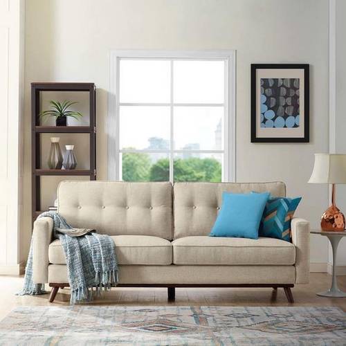 كنبة ثلاث مقاعد خشب سويدي - بيج - Beige Swedish Wood Three-Seat Sofa
