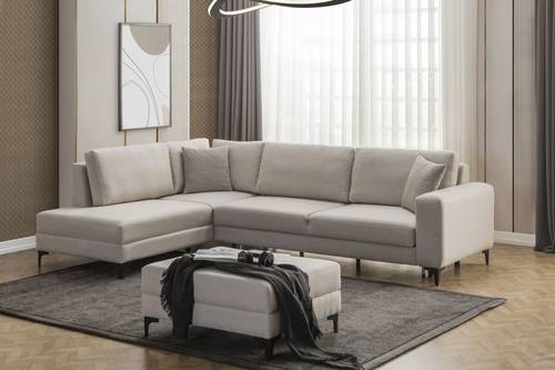 كنب زاوية فاخر - بيج - مخمل -  🛋️ راحة وأناقة ل منزلك 🏡